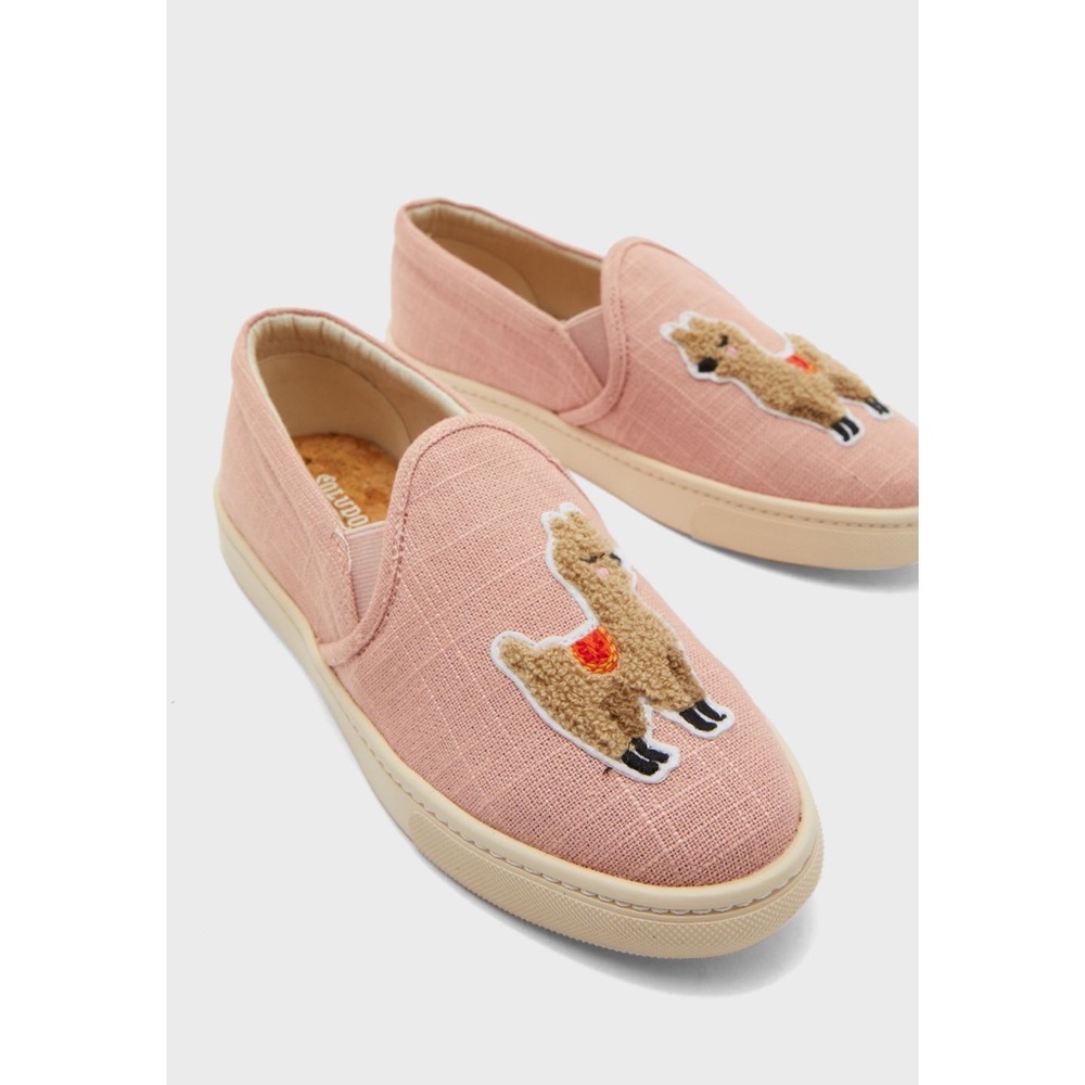 Soludos Pink Canvas Llama Embroidered Sneaker